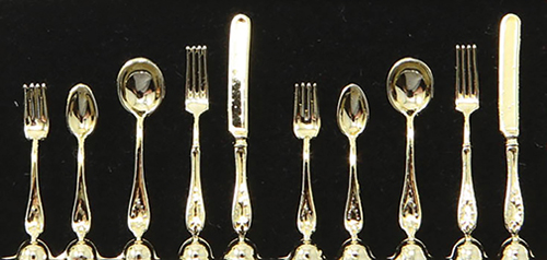 Dollhouse Miniature Flatware, Gold 2-5 Pc Sets